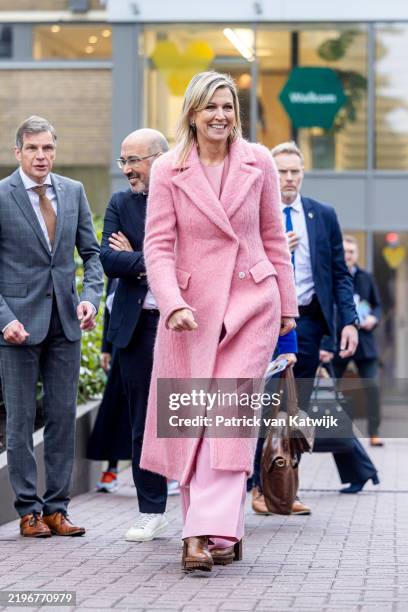 Queen Maxima of The Netherlands attends an action meeting of the National Coalition of Financial Health at Woonzorgpark De Hartenberg on January 30,...