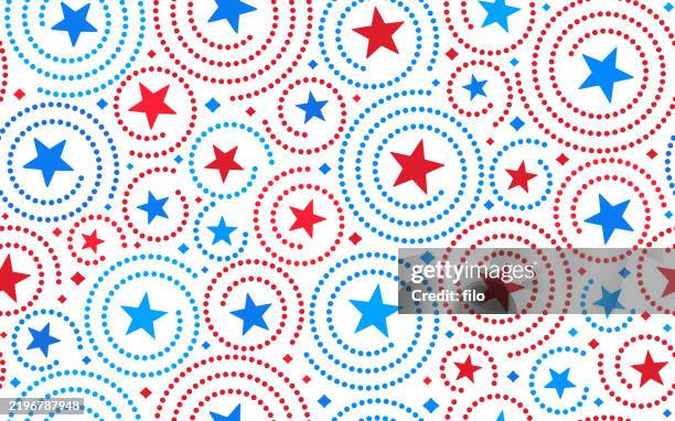 nahtloses sternenfeuerwerk patriotischer wirbel usa amerikanisches abstraktes hintergrundmuster - us kultur illustrationen stock-grafiken, -clipart, -cartoons und -symbole