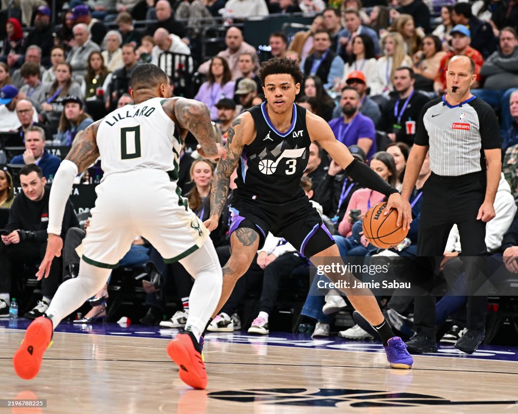 Keyonte George Hair Keyonte George of the Utah Jazz handles the ball during the game ...
