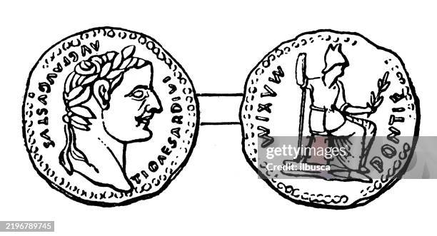 silver denarius, emperor tiberius - roman coin stock illustrations