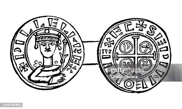 silver denier, william the conqueror - william silver stock illustrations