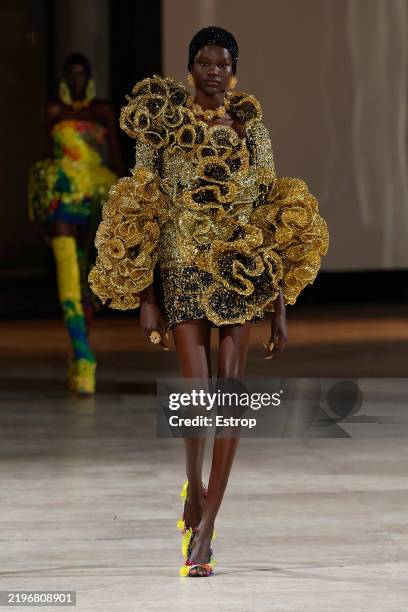 Model walks the runway during the Germanier Haute Couture Spring-Summer 2025 show as part of Paris Fashion Week on January 30, 2025 in Paris, France.