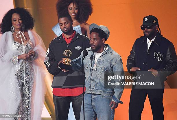 Rapper Kendrick Lamar accepts the Song Of The Year award for "Not Like Us" on stage during the 67th Annual Grammy Awards at the Crypto.com Arena in...