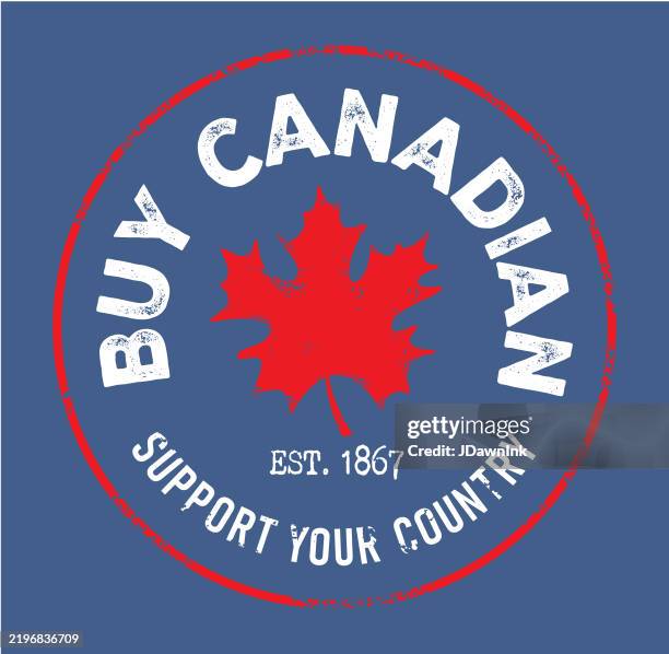 buy canadian round label distressed design with red maple leaf - buy single word stock illustrations