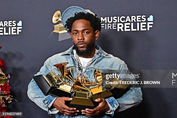 Frederick Lamar Rapper US rapper Kendrick Lamar poses with the Record Of The Year, Best Rap ...