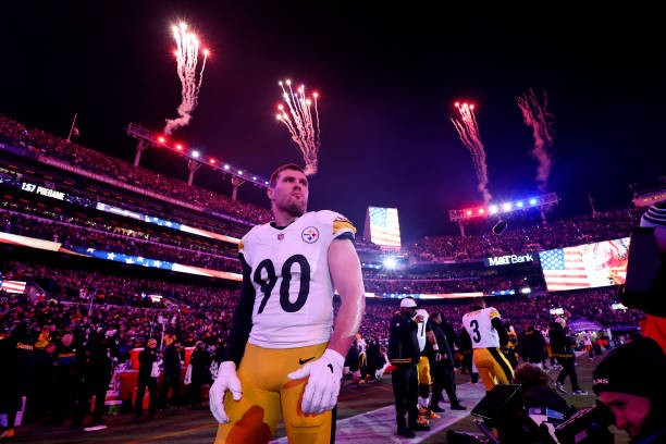 Watt of the Pittsburgh Steelers stands on the sideline prior to a Wild Card Playoff Game against the Baltimore Ravens at M&T Bank Stadium on January...