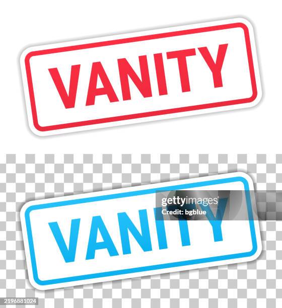 vanity - red and blue labels on blank background - vanity stock illustrations