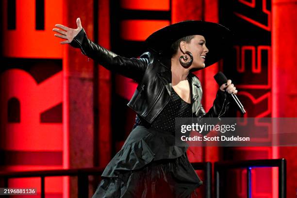 Nk performs onstage during the FIREAID Benefit Concert for California Fire Relief at The Kia Forum on January 30, 2025 in Inglewood, California.