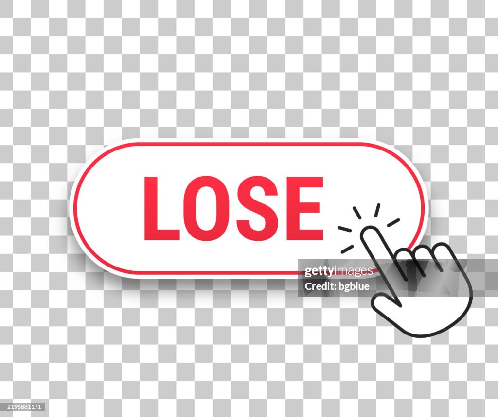 Lose 3d Click Web Button With Hand Cursor On Blank Background High-Res ...