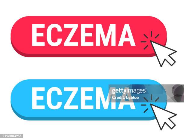eczema - red and blue buttons with cursor on white background - dermatitis stock illustrations