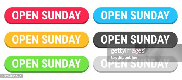 open sunday - colorful 3d click web buttons on blank background - plain box open stock illustrations