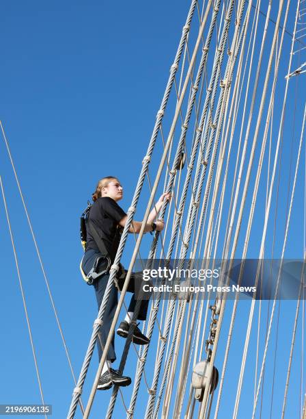 Princess Leonor, during maneuvers aboard the training ship Juan Sebastian de Elcano, on the Navy training ship 'Juan Sebastian Elcano', on January...