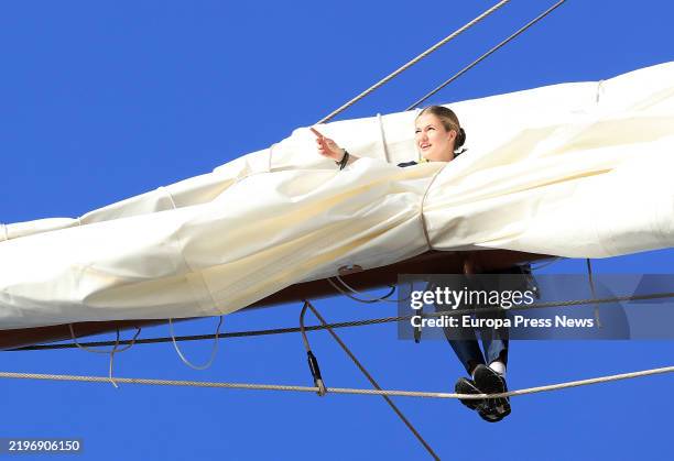 Princess Leonor, during maneuvers aboard the training ship Juan Sebastian de Elcano, on the Navy training ship 'Juan Sebastian Elcano', on January...