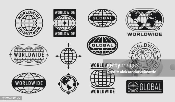 globe icons and badges - globe icon stock illustrations