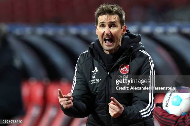 Miroslav Klose, head coach of Nürnberg celebrates the first team goal during the Second Bundesliga match between 1. FC Nürnberg and SV Darmstadt 98...