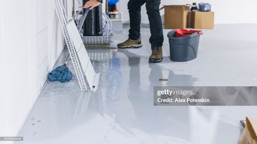 Cleaning the floor after basement flooding