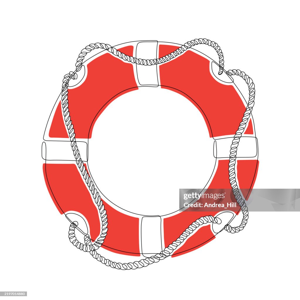 Life Ring, Buoy Continuous Line Drawing with Editable Stroke