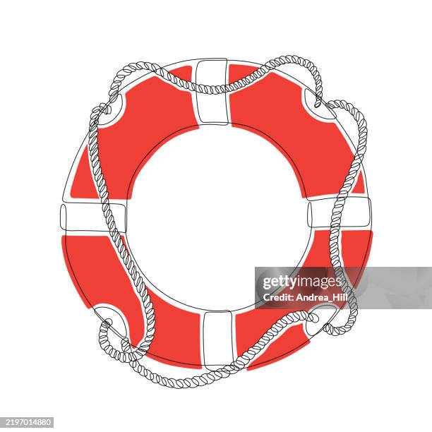 life ring, buoy continuous line drawing with editable stroke - round rope vector stock illustrations