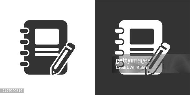 notebook glyph solid icon. black and white icon series. perfect pixel isolated on white and black background - human machine interface stock illustrations