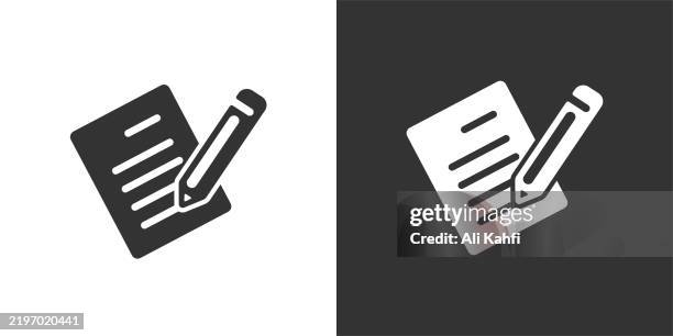 writing glyph solid icon. black and white icon series. perfect pixel isolated on white and black background - human machine interface stock illustrations