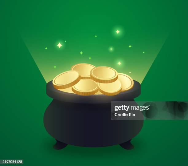 pot of gold st. patrick's day abstract green background - money green background stock illustrations