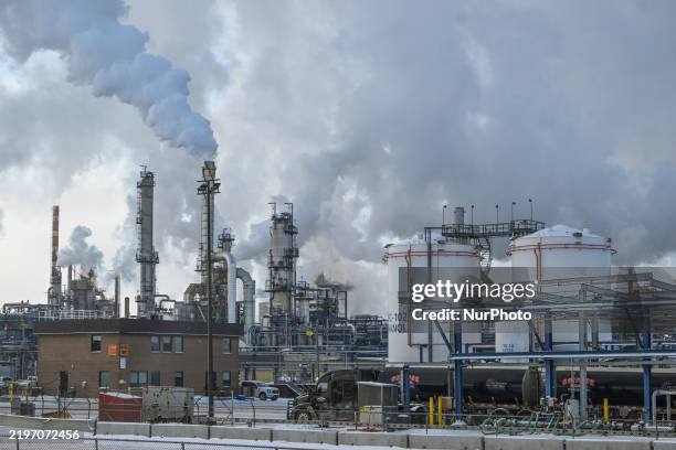 The Suncor Energy Refinery is seen during extreme cold weather, with temperatures dropping below -32°C, as viewed from Edmonton's Anthony Henday...