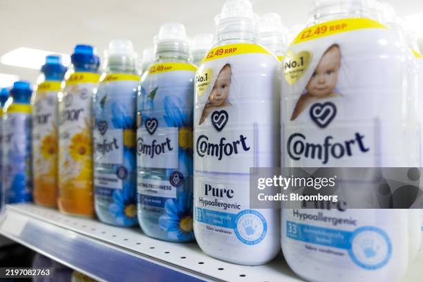 Bottles of Comfort fabric softener in a supermarket in Chelmsford, UK, on Tuesday, Jan. 28, 2025. Unilever Plc's sales growth is accelerating as...