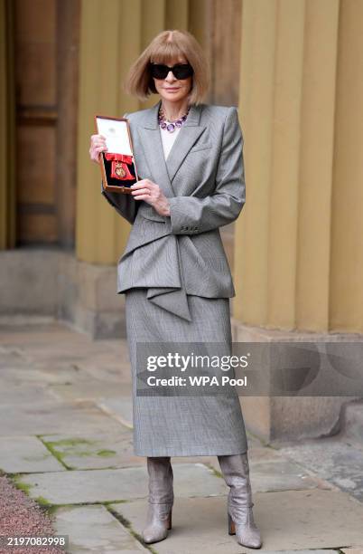 Dame Anna Wintour, from New York, Editor in Chief, Vogue, Global Editorial Director, Vogue and Global Content Officer, Conde Nast, after being made a...
