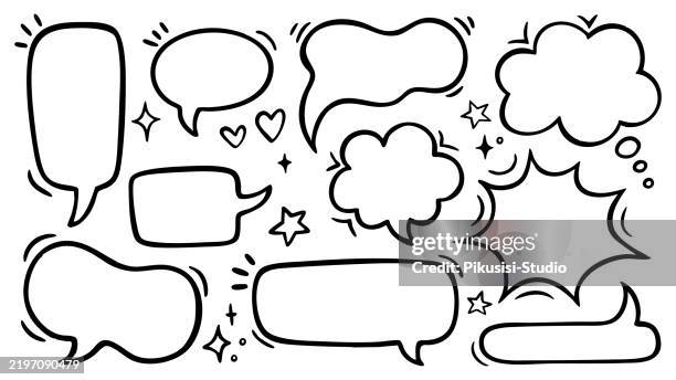 ilustrações de stock, clip art, desenhos animados e ícones de set of hand drawn comic style speech bubbles on white background. - balão de pensamento