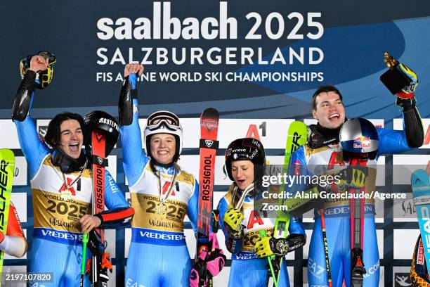 Italy Team of Team Italy wins the gold medal during the Audi FIS Alpine World Ski Championships Team Parallel on February 4, 2025 in Saalbach,...