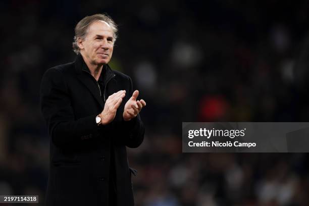 Franco Baresi, former footballer, gestures prior to the Serie A football match between AC Milan and FC Internazionale. The match ended 1-1 tie.