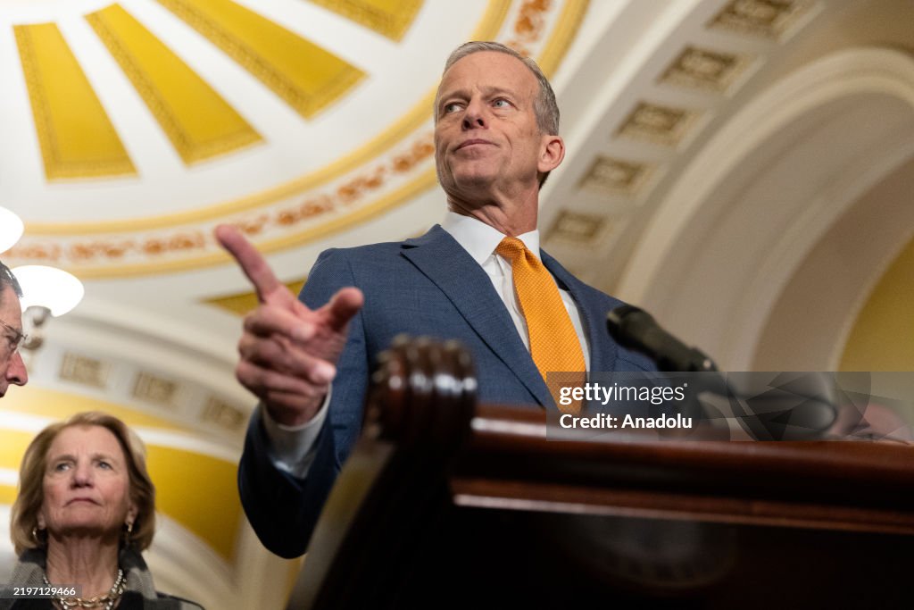Senator Ritrow Senate Majority Leader John Thune speaks at a press conference with ...