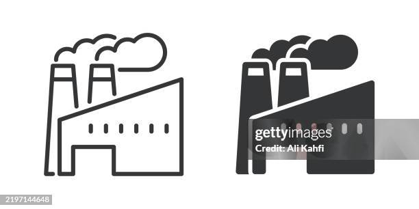 factory thin line and glyph solid icon. editable stroke and perfect pixel isolated on transparent background - offshore platform drilling rig stock illustrations