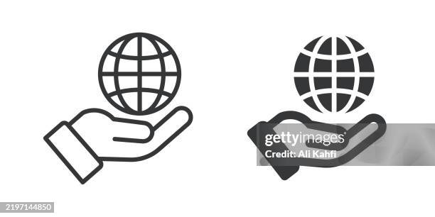 illustrations, cliparts, dessins animés et icônes de icône globale de ligne fine et de glyphe solide. trait modifiable et pixel parfait isolé sur fond transparent - responsabilité sociale