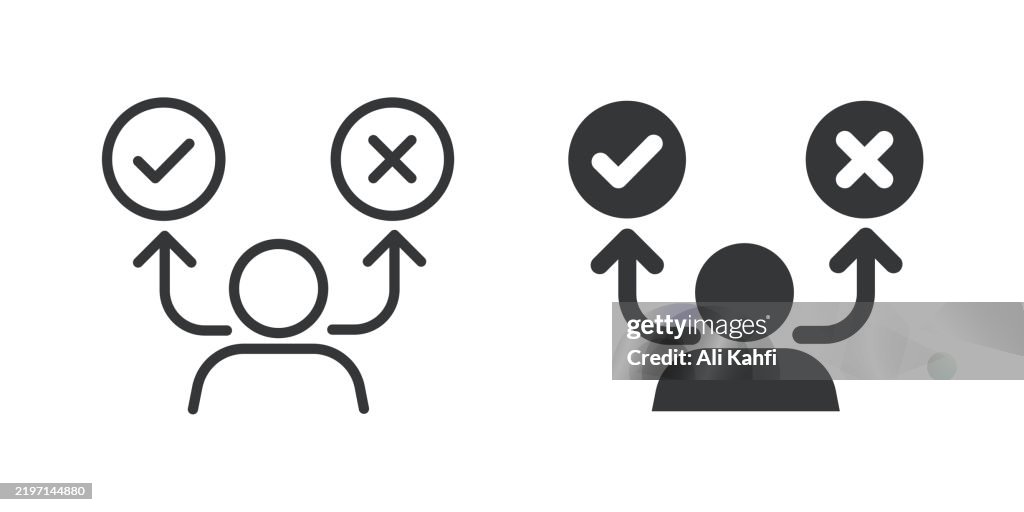 Decision thin line and glyph solid icon. Editable stroke and perfect pixel isolated on transparent background