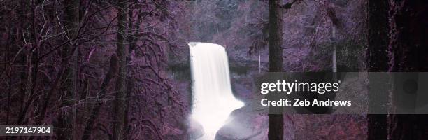 panoramic view of waterfall in oregon with surreal colors - special effects stock pictures, royalty-free photos & images