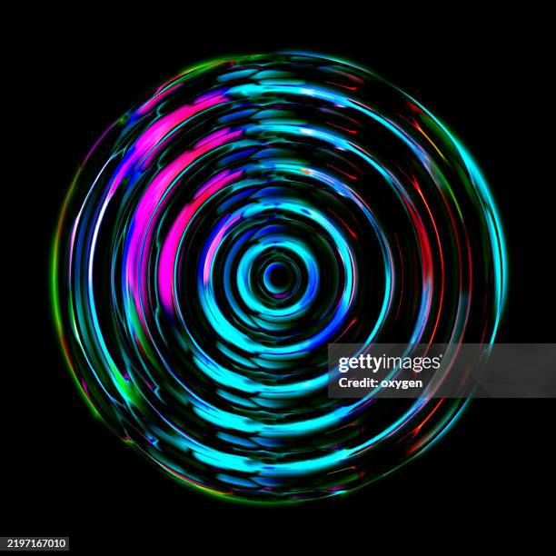 abstract neon circular swirls on black background. a futuristic abstract design featuring glowing neon circular swirls in blue, pink, and green hues against a dark background, creating a mesmerizing and dynamic effect. - disco lights stock pictures, royalty-free photos & images