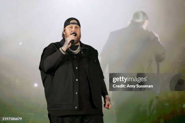 Jelly Roll performs onstage during Jelly Roll & Friends: A Concert for All First Responders at Rose Bowl Stadium on February 01, 2025 in Pasadena,...