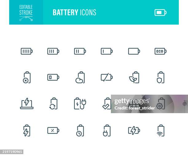 battery icons editable stroke - battery stock illustrations