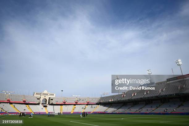 General view inside the stadium ahead of the LaLiga match between FC Barcelona and Deportivo Alaves at Estadi Olimpic Lluis Companys on February 02,...