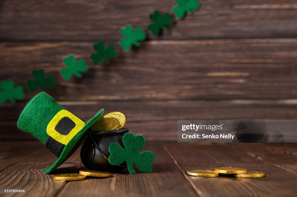 Pot of Gold and Shamrock Symbolizing St. Patrick’s Day Luck