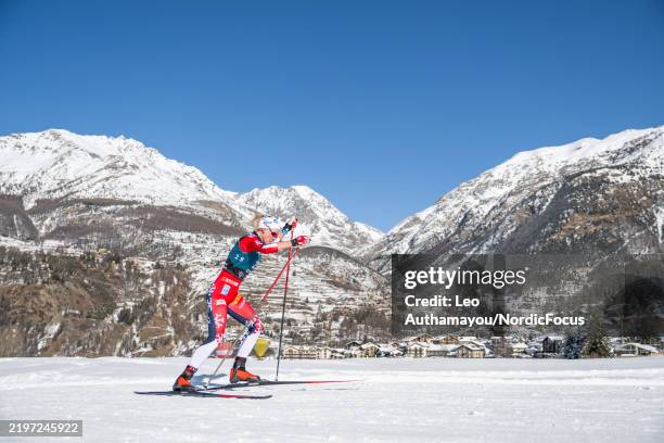 Anne Kjersti Kalvaa of Norway competes during the 10km of the FIS World Cup Cross-Country Cogne on February 2, 2025 in Cogne, Italy.