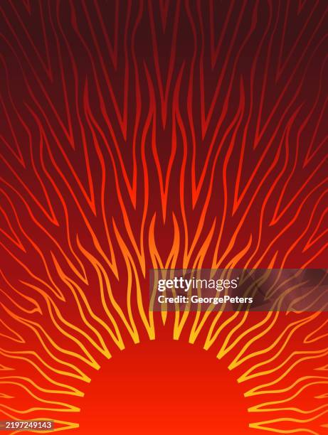 ilustrações de stock, clip art, desenhos animados e ícones de vector sun with flame sunbeams - queimadas