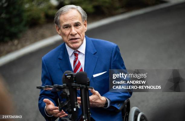 Governor Greg Abbott of Texas speaks to the media outside the West Wing after meeting with US President Donald Trump at the White House in...