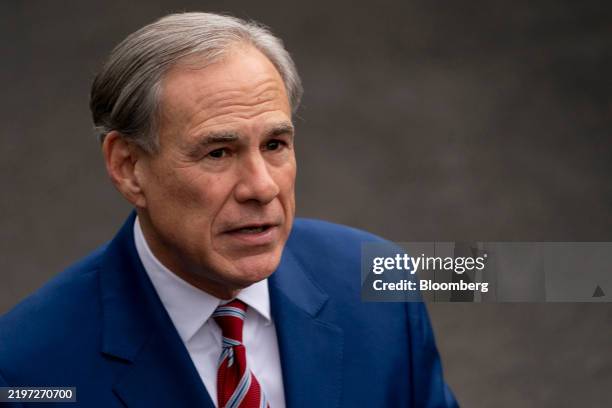 Greg Abbott, governor of Texas, speaks to members of the media after meeting with US President Donald Trump, not pictured, at the White House in...
