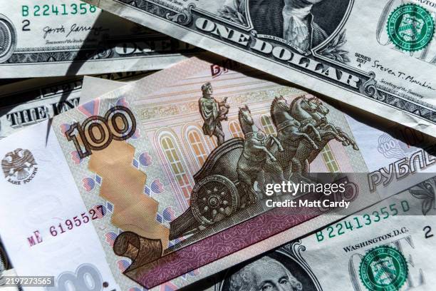 20 Rouble Notes In this photo illustration, a Russian rouble notes are seen besides ...
