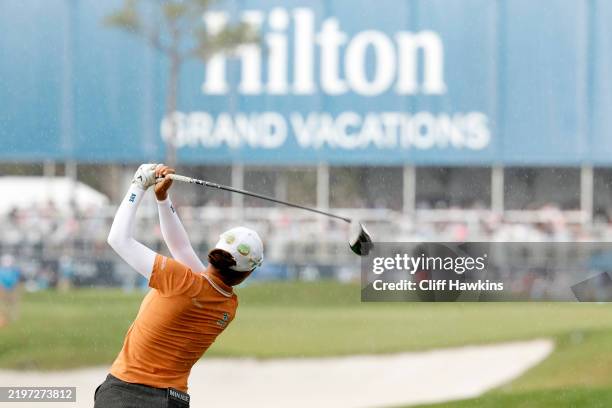 Minjee Lee of Australia plays her shot from the 18th tee during the final round of the Hilton Grand Vacations Tournament of Champions 2025 at Lake...