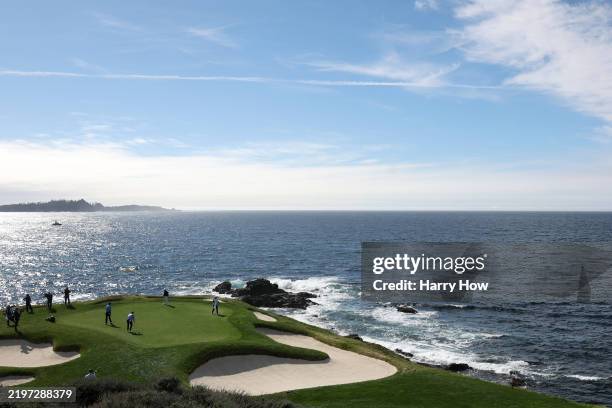 General view of the seventh green during the final round of the AT&T Pebble Beach Pro-Am 2025 at Pebble Beach Golf Links on February 02, 2025 in...