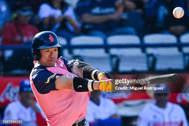 Yuta Hamada of Japan bats during the game between Japan and Puerto Rico as part of the Serie Del Caribe 2025 at Estadio El Nido De Los Aguila on...