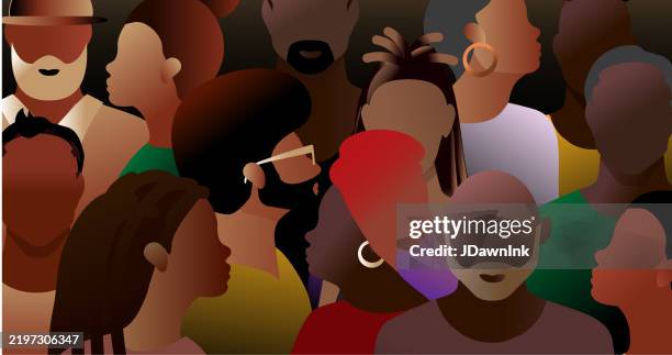 large crowd of black or african american people front view and side view - black history month stock illustrations